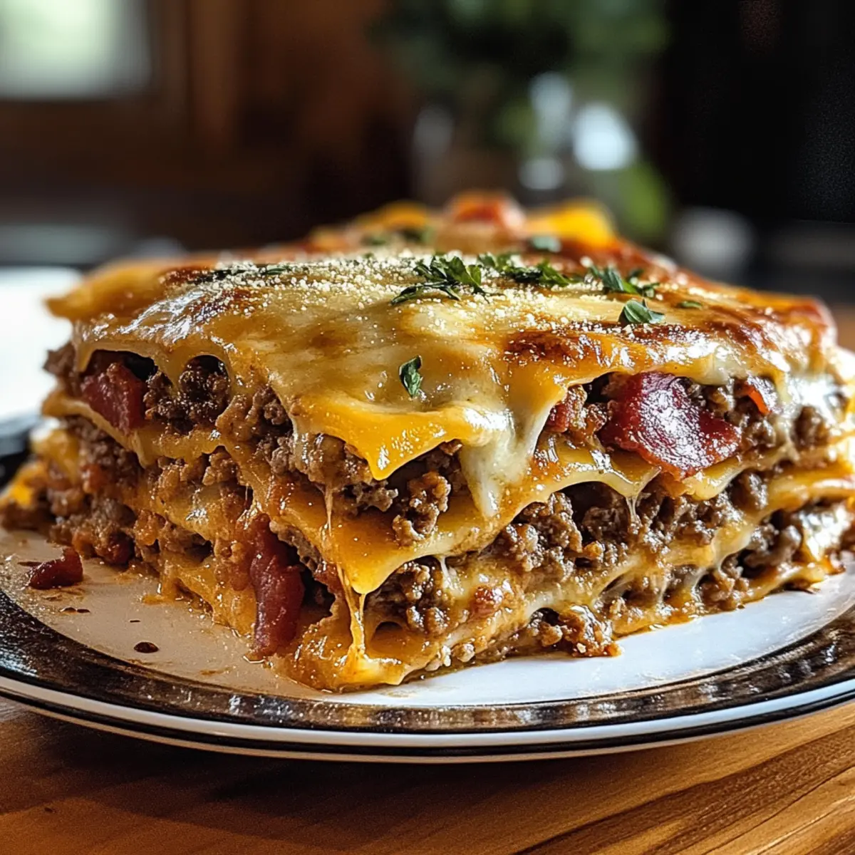Parmesan Garlic Bacon Cheeseburger Lasagna